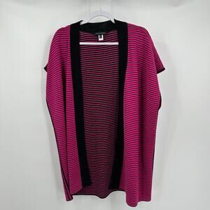 Ming Wang Womens Sleeveless Knit Cardigan Size‎ L Pink Black Striped Open Front